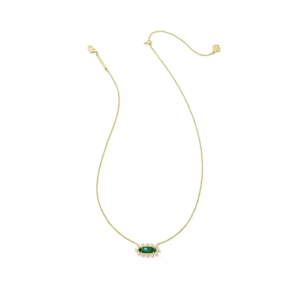 Kendra Scott Eva Framed Teal Glass Pendant Necklace NEW - Picture 2 of 9